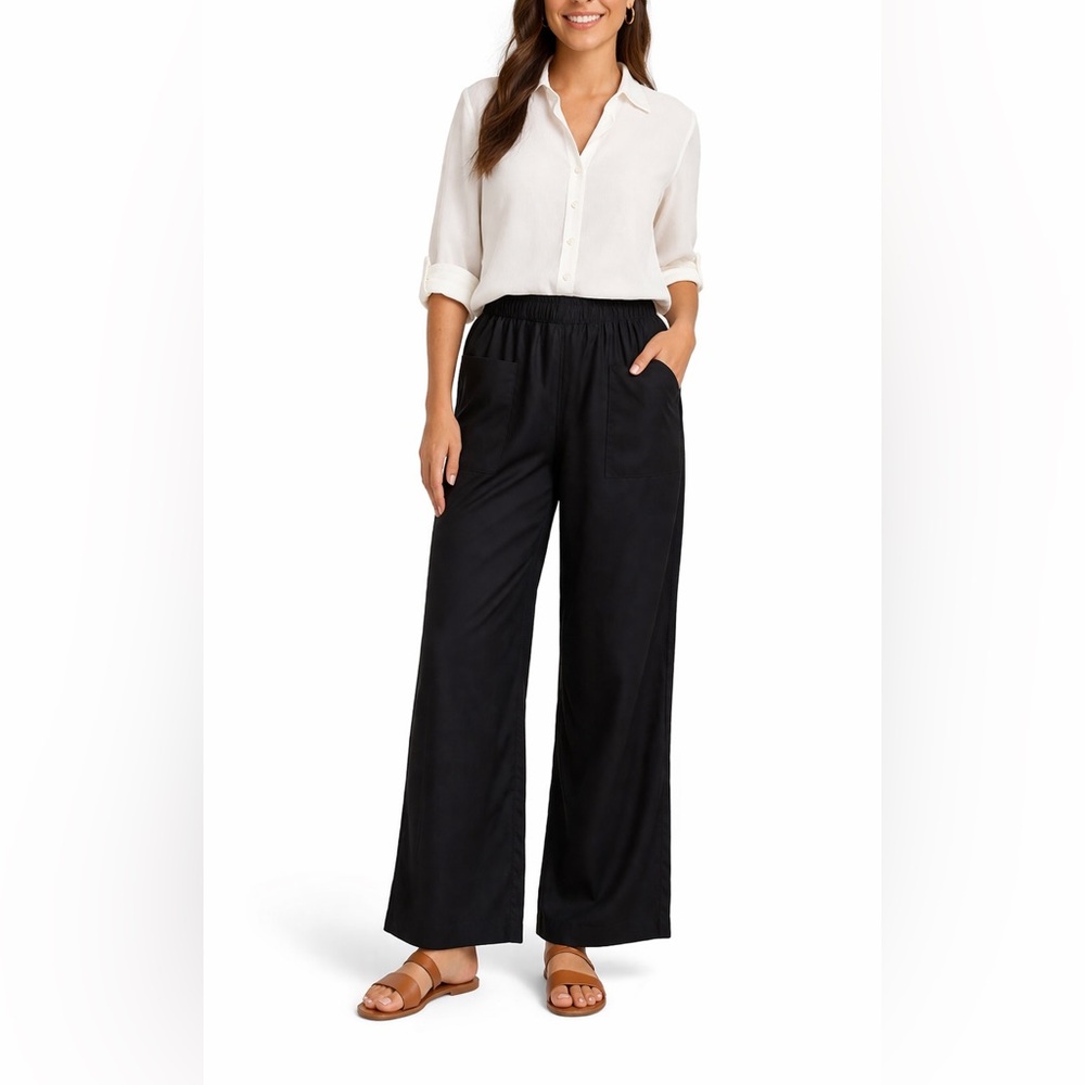 J. Jill Black Wide-Leg Elastic Waist Pants
